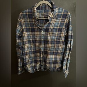 Eddie Bauer Men's Everyday Flex Flannel Shirt Regular Fit Plaid Blue Yellow Sz S